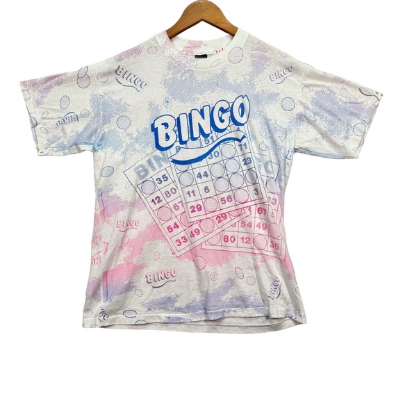 Vintage BINGO Single Stitch Hipster T Shirt All Over Print Gamer SJM sz XL - Picture 1 of 4